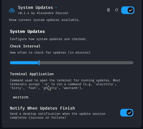 Plugin settings panel in DMS settings